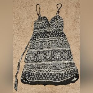 L.E.I. Black & White Spaghetti Strap Boho Distressed Mandala Sundress
